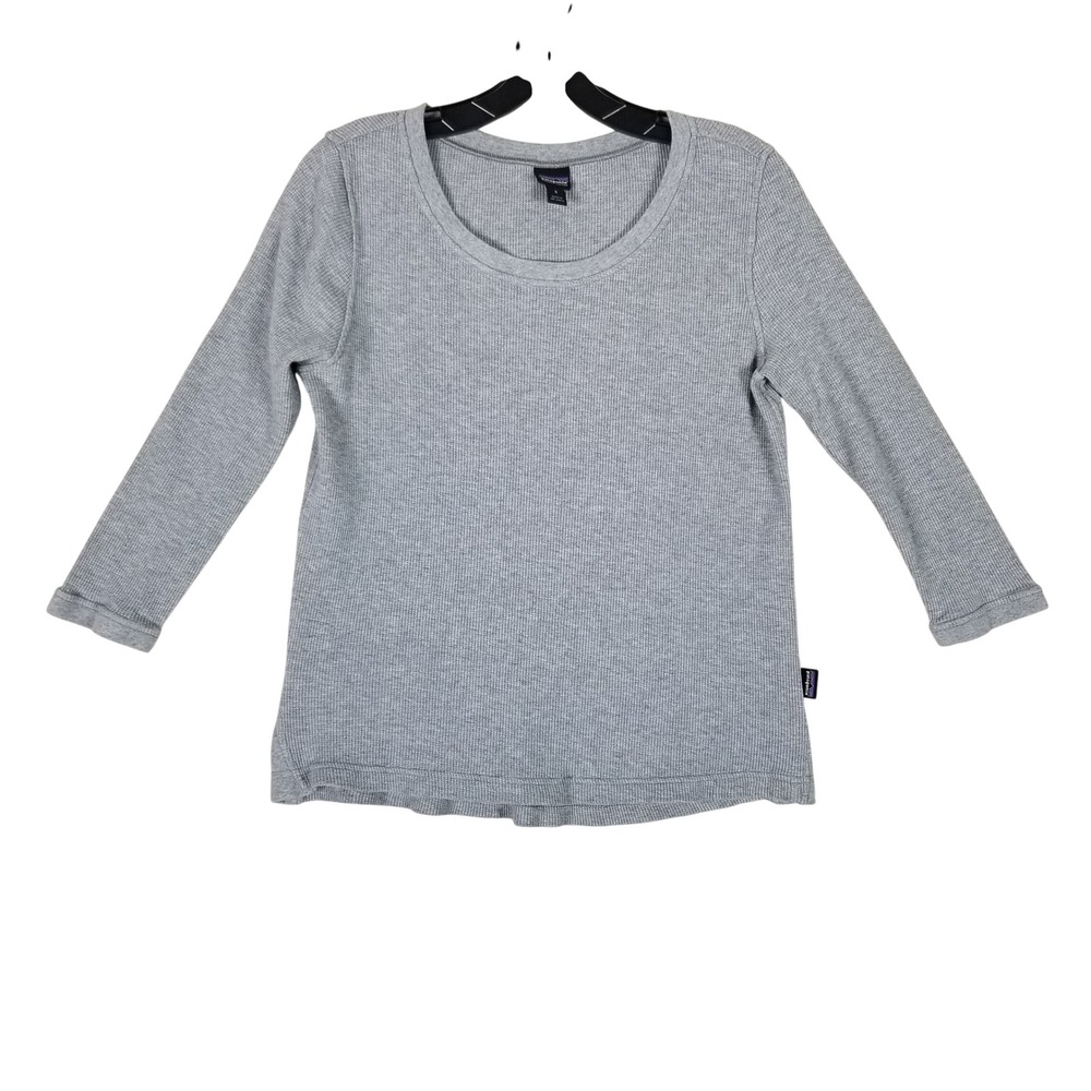 Patagonia Ribbed Knit Top Women Small Grey Organic Cotton Tencel Scoop Neck